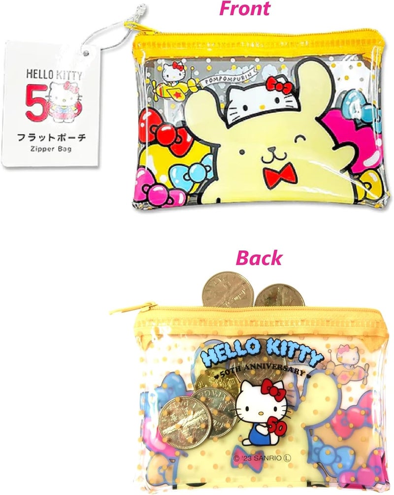 MENBLY 50th anniversary Flat pouch, Cute Vinyl Zipper Pouch, Card Wallet & Case, Kawaii Pouch Bag, 12x7.5x1cm (Yellow Pompom-Puin) - Image 2